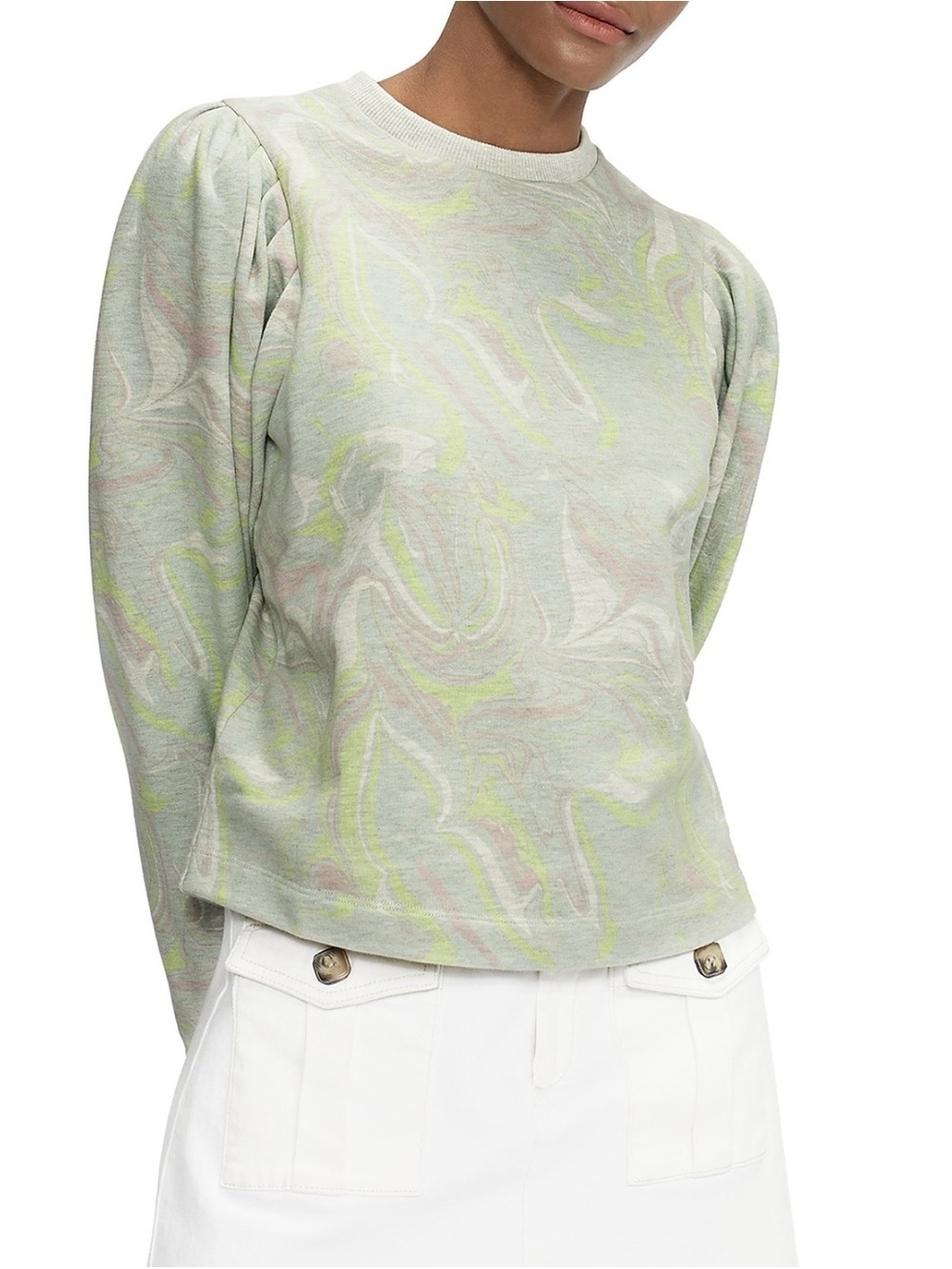 Ted Baker Sage Green Puff Sleeve Long Sleeve Top